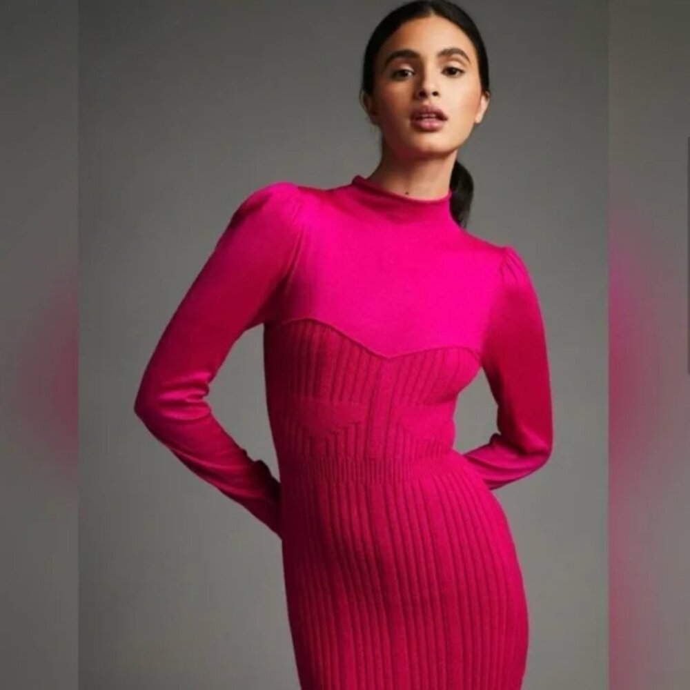 NWT Anthropologie Mock Turtleneck Pink/Rose Sweater Dress. Size Medium.